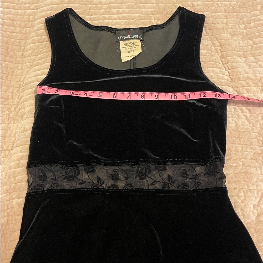 90s Black Velvet Mini Dress with Roses Mesh - Picture 6 of 7
